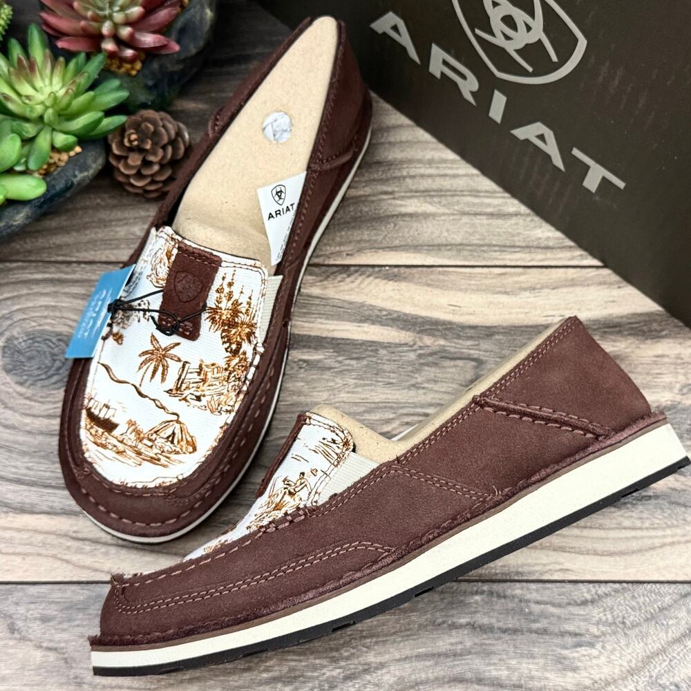 NIB Ariat 7.5M Cruiser Western Aloha Boat Shoes Flats Rusted Paniolo Print Suede